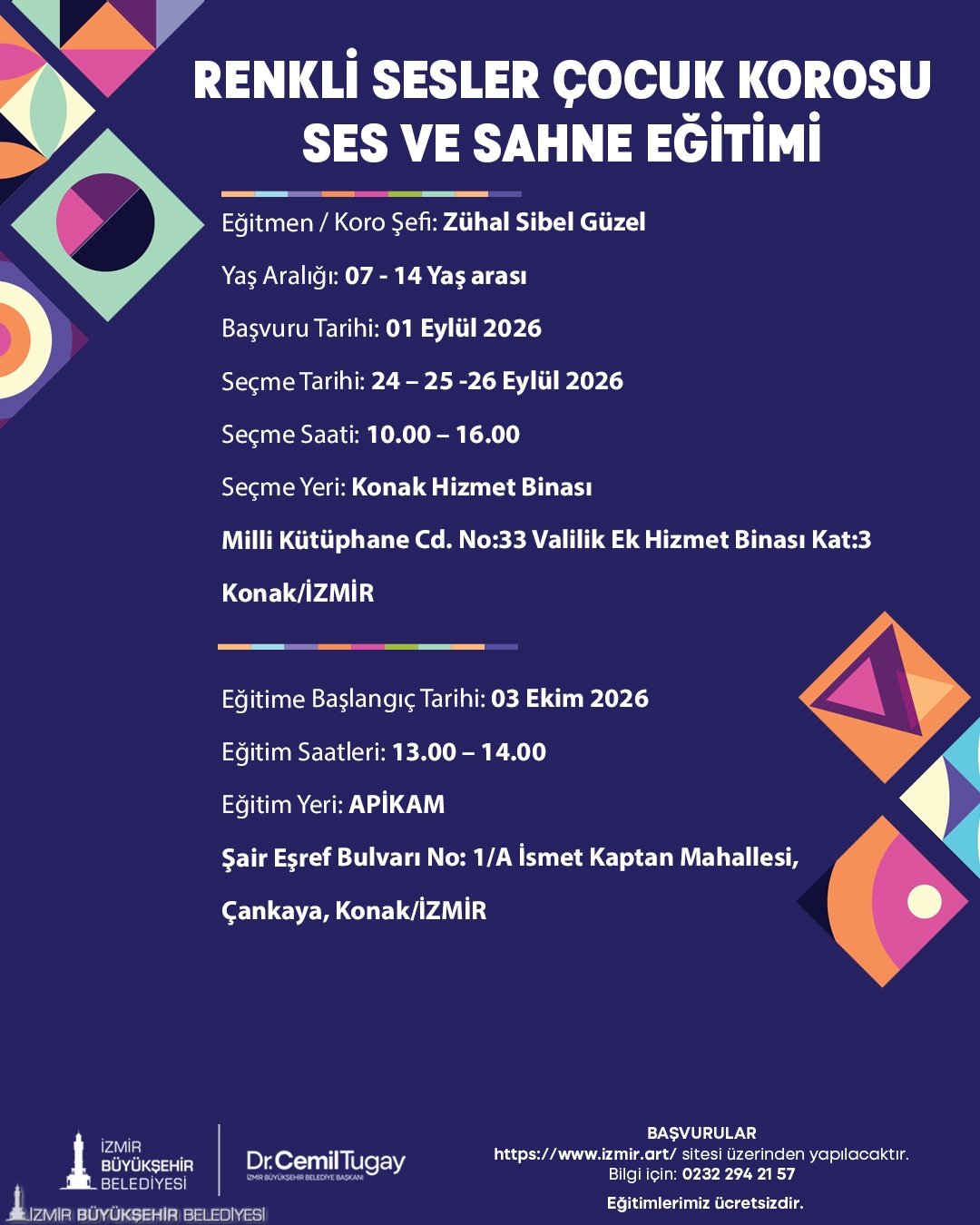 İzmir Büyükşehir Belediyesi, farklı yaş gruplarına yönelik korolar, piyano ve